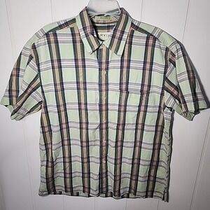 ORVIS Short Sleeve Shirt Green Plaid 100%‎ Cotton Fishing Large L